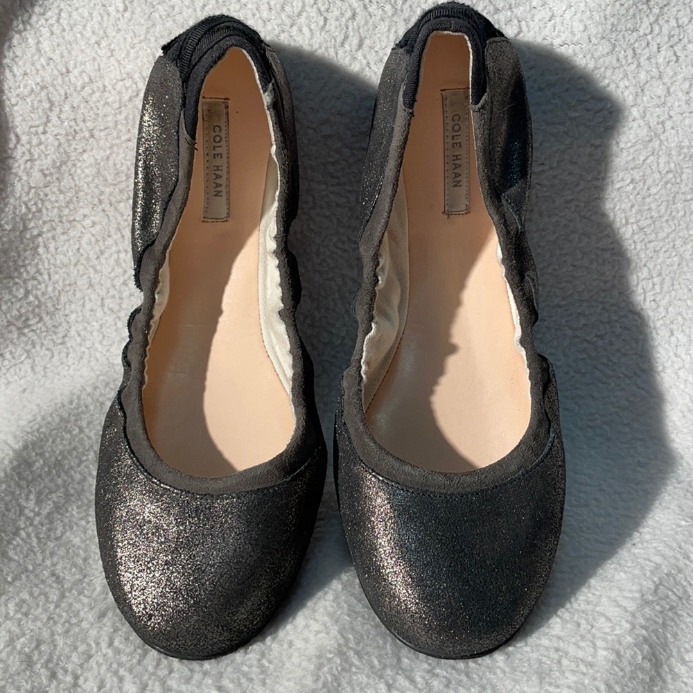 Cole Haan Grand OS Silver Metallic Ballet Flats